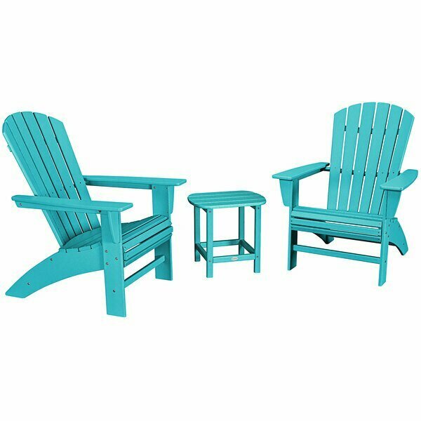 Polywood Nautical Aruba Patio Set with Curveback Adirondack Chairs and South Beach Table 633PWS4191AR